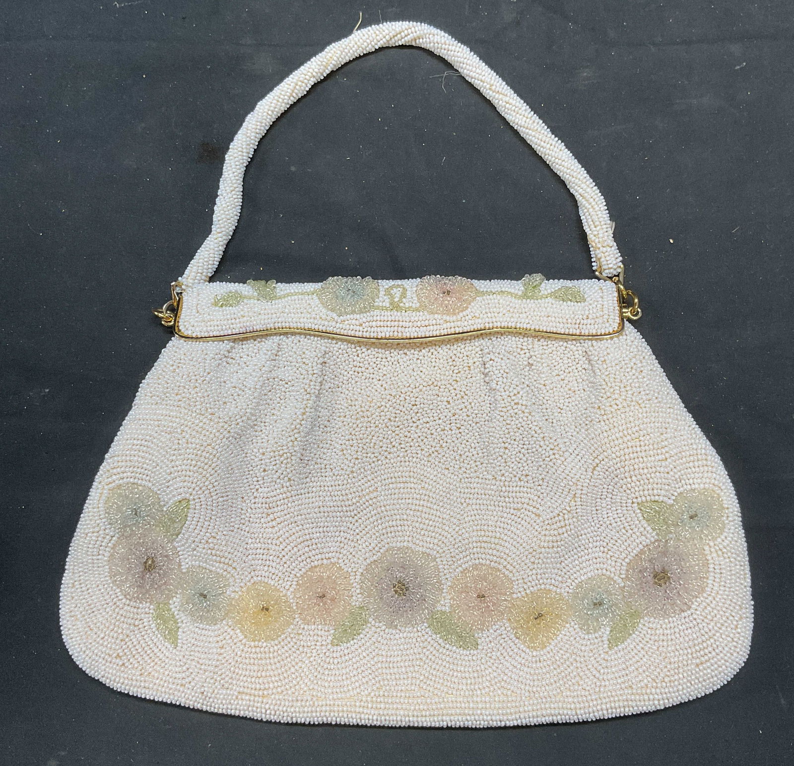 Vintage White Beaded Floral Handbag, Japan (1 of 6)