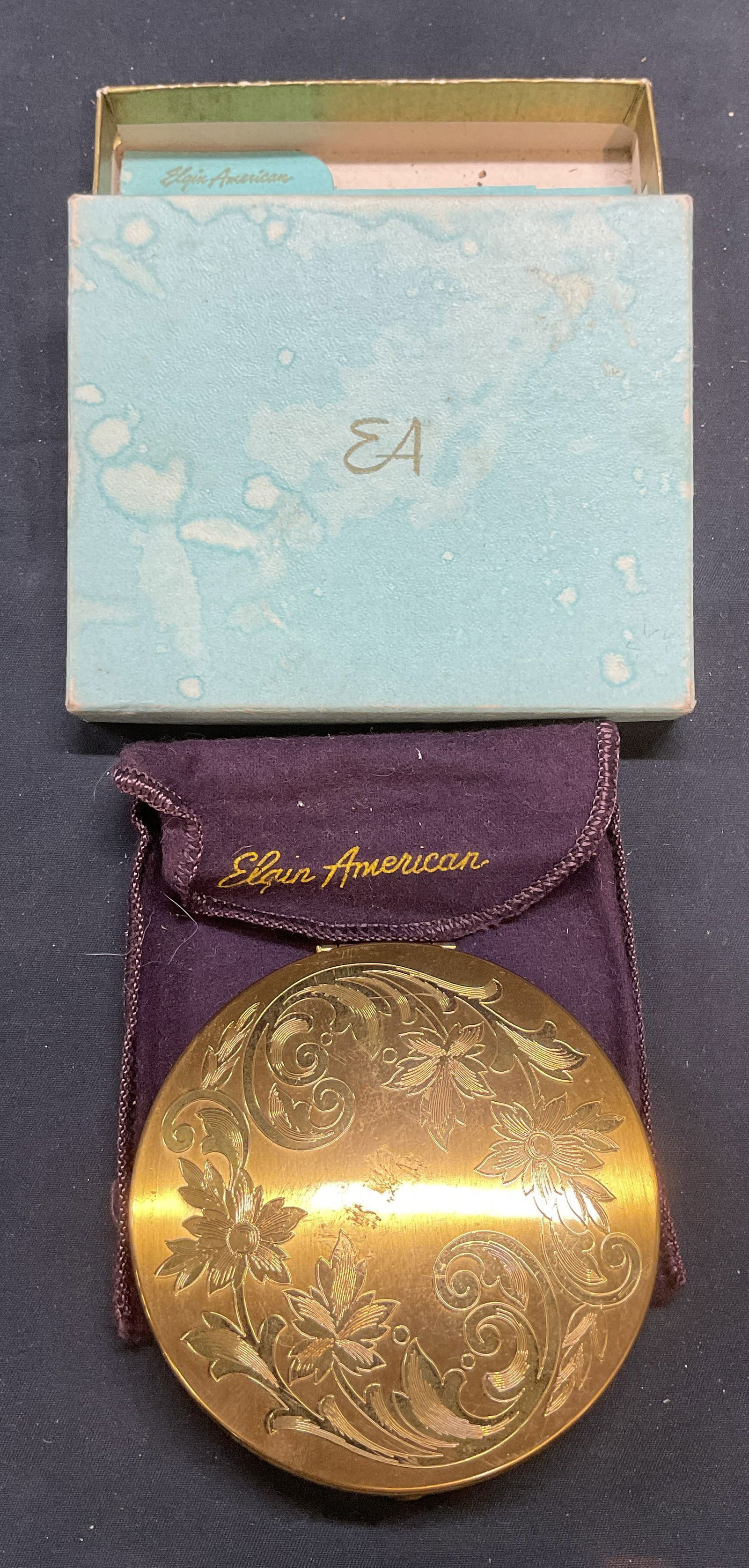 VTG Elgin American Gold Tn Floral Compact NIB (1 of 8)