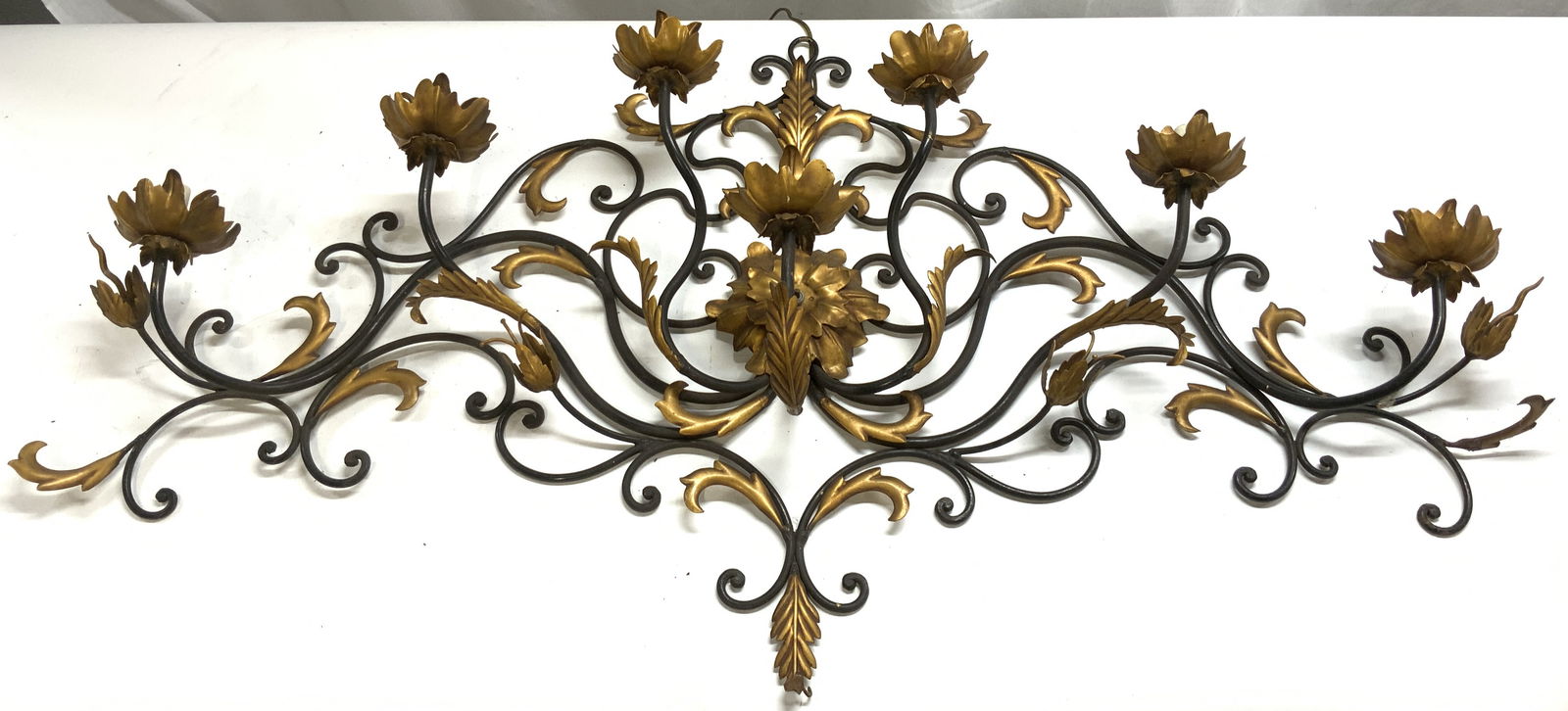 Ornate Metal Floral 7 Arm Electric Wall Sconce (1 of 8)