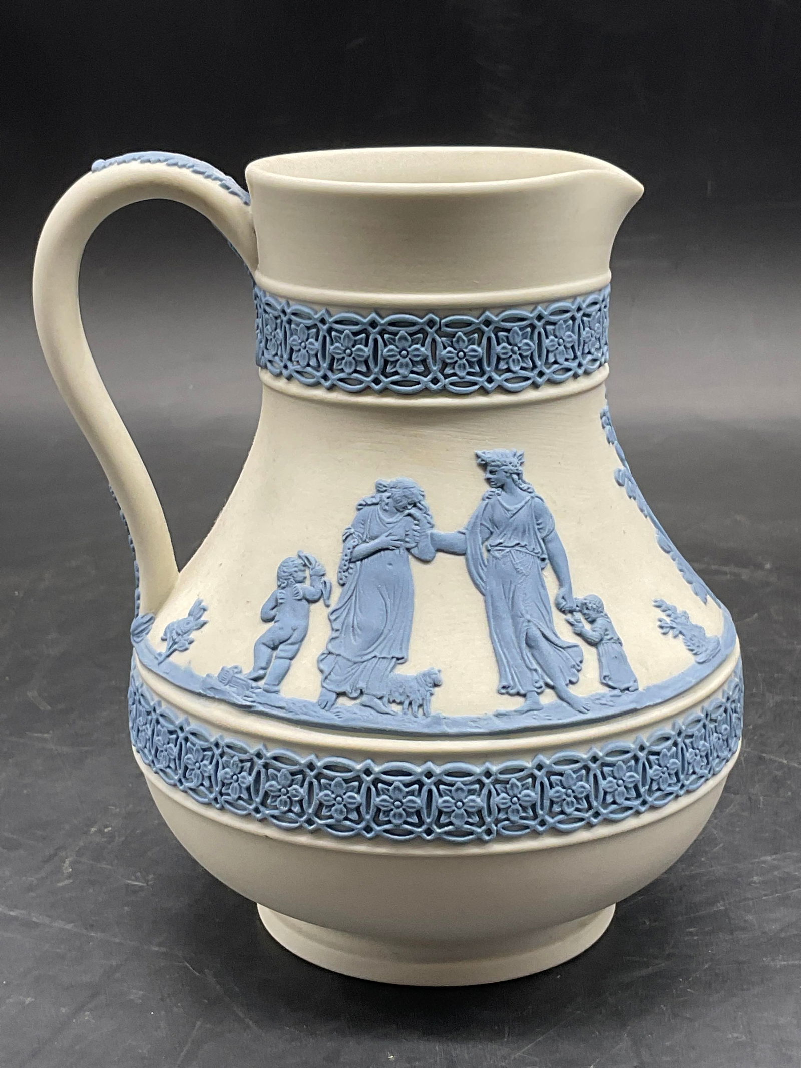 WEDGWOOD ENGLAND Blue & White Jasperware Pitcher (1 of 8)
