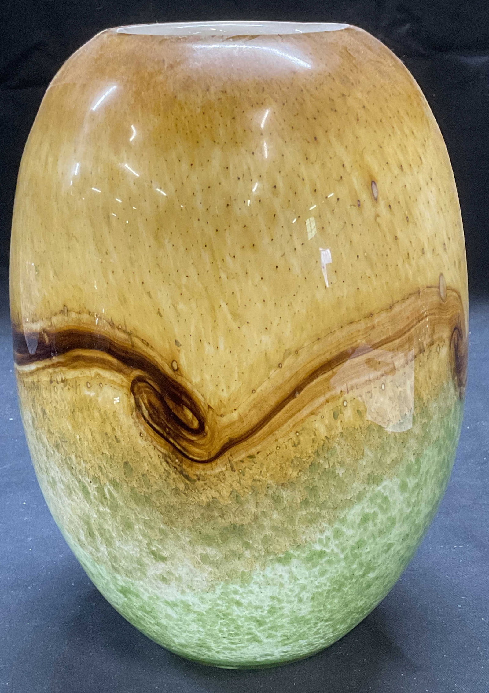 Hand Blown Green & Yellow Cased Art Glass Vase (1 of 6)