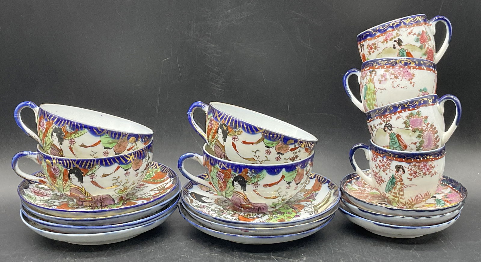 Lot 18 Hand Painted Asian Porcelain Cups & Saucers (1 of 10)
