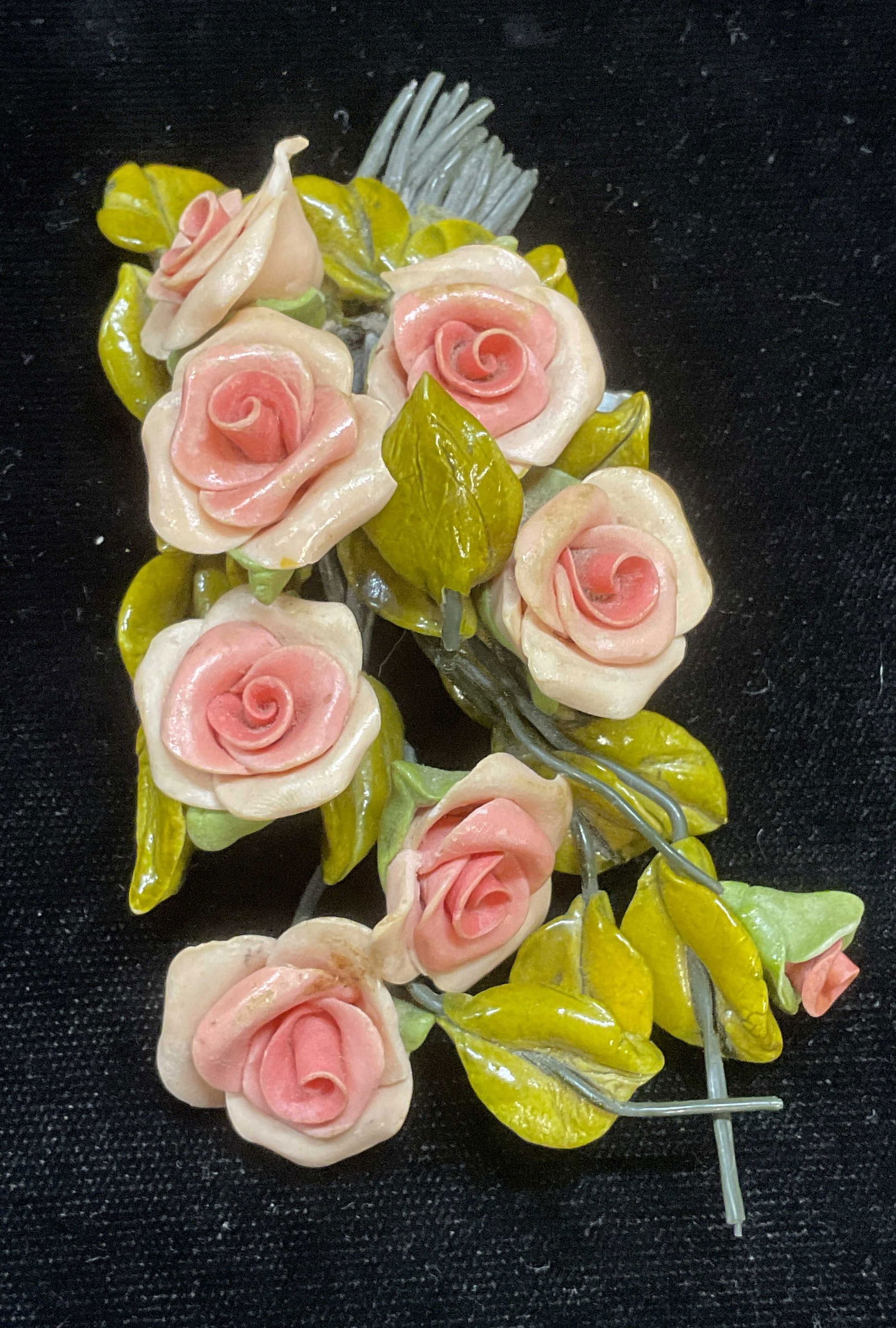 Vintage Handmade Rose Flower Brooch 3.5In L (1 of 7)