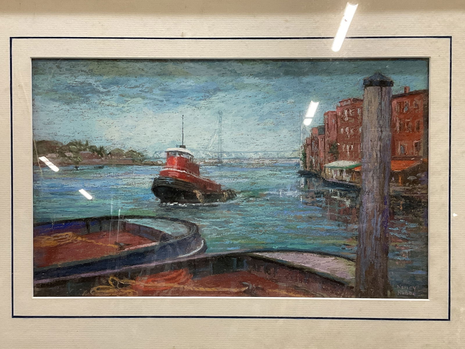 Signed Nancy Hubbe Tugboat Pastel on Wood (1 of 7)