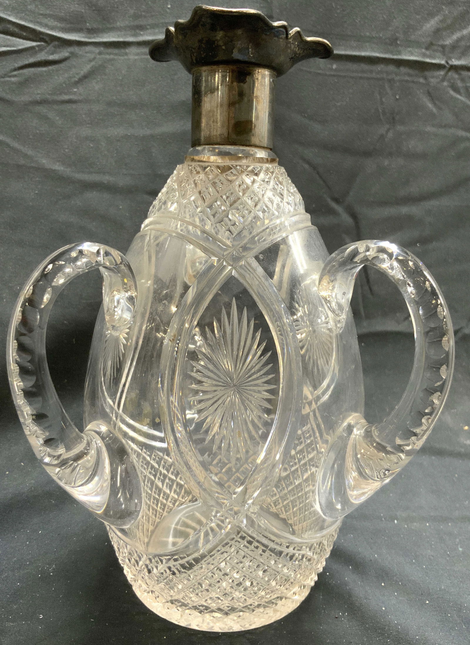 Silv Plate Mouth Vintage Crystal Vessel W Handles (1 of 7)