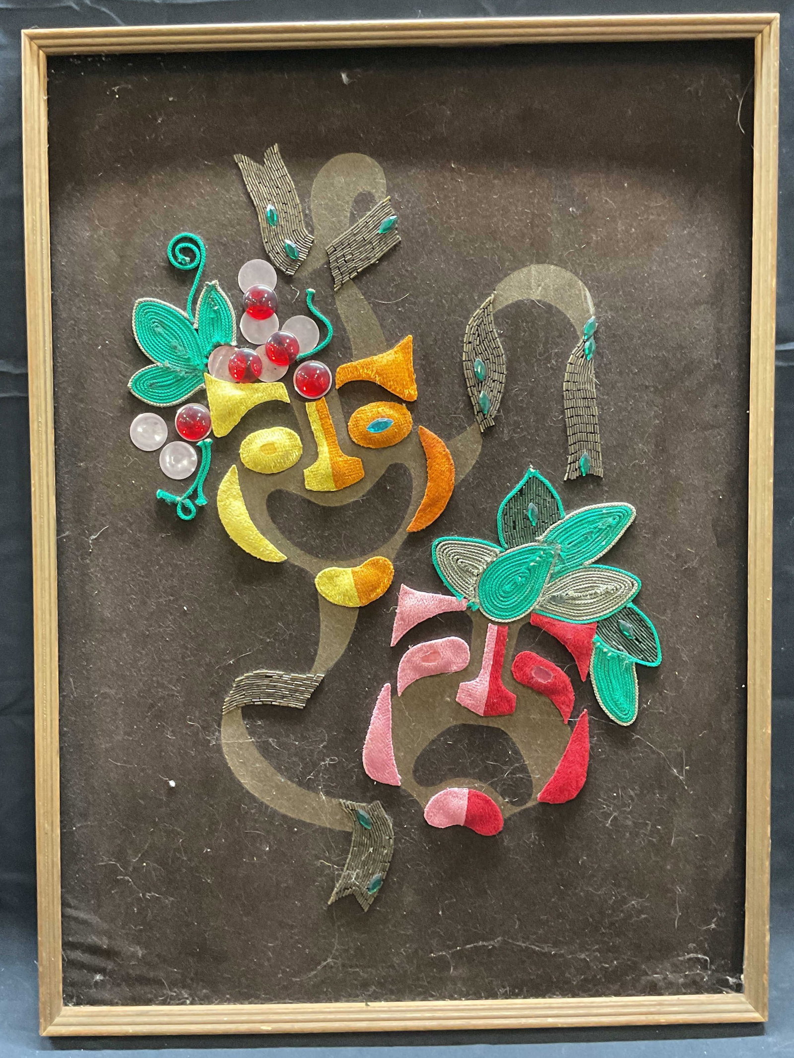 Framed Venetian Mask Beaded Fabric Panel (1 of 6)