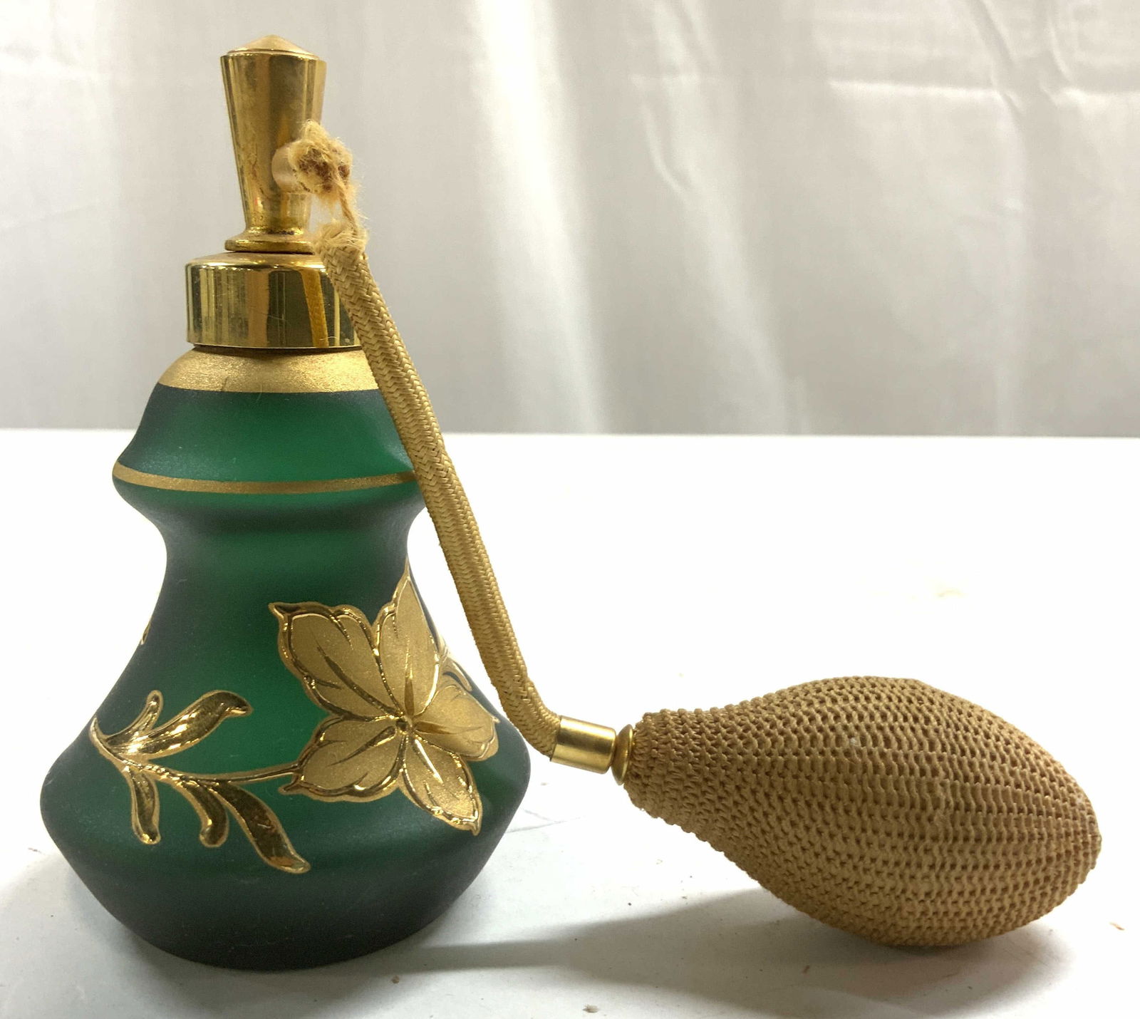 Holmspray Vtg Perfume Bottle Green Gilt W Atomizer (1 of 7)
