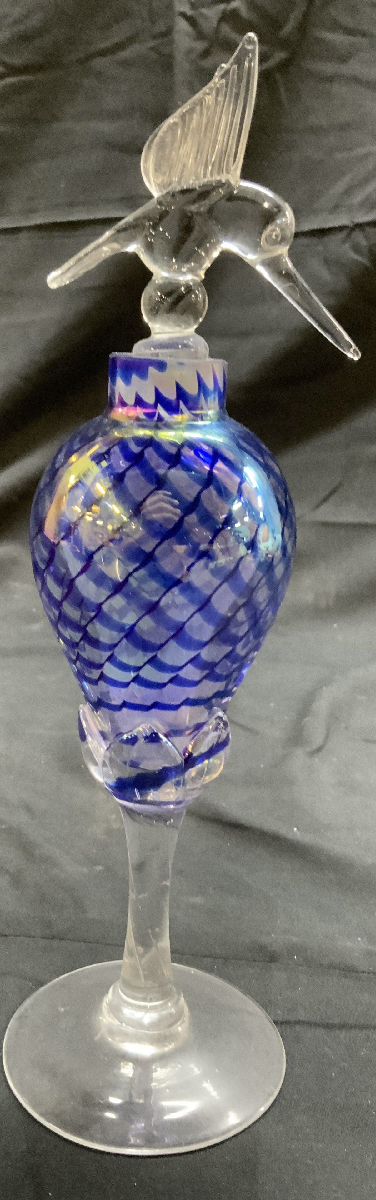 ROYAL LTD Blue Perf Bottle Hummingbird Art Gls (1 of 8)