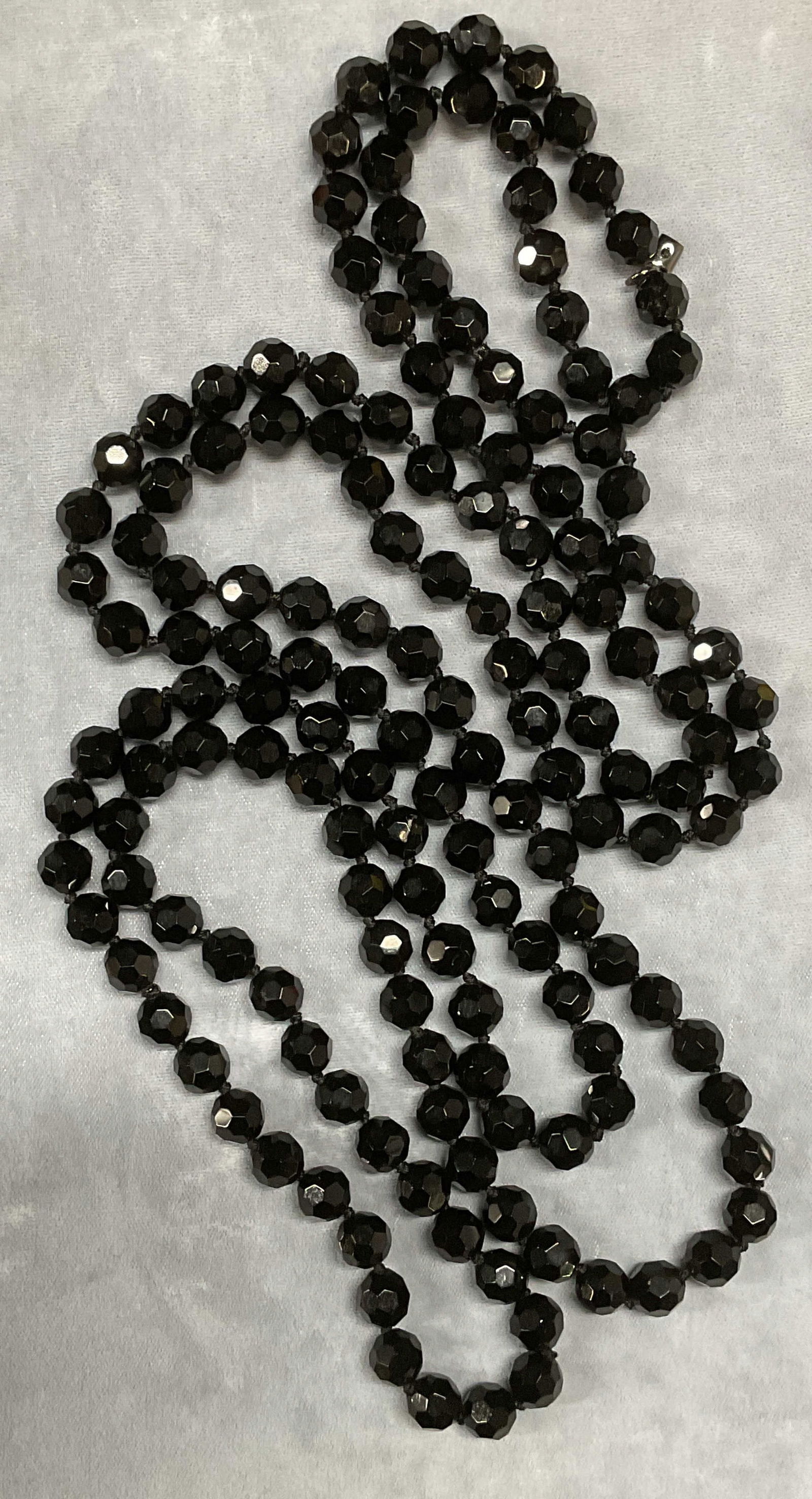 Vintage Black Crystal Beaded Necklace, 35 In (1 of 7)