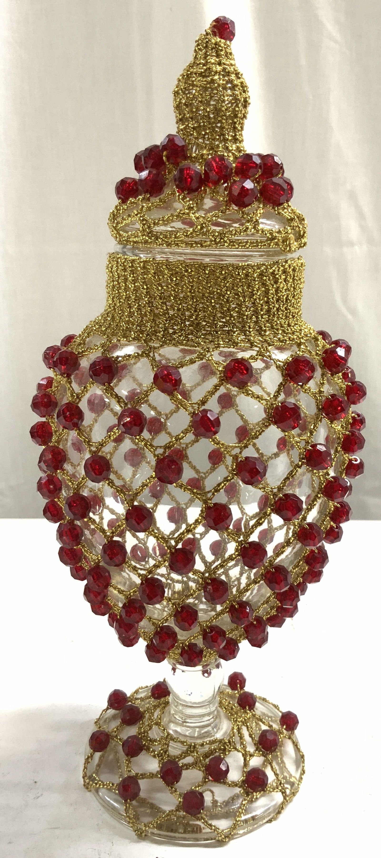 Vintage Beaded Glass Apothecary Jar W Lid (1 of 6)