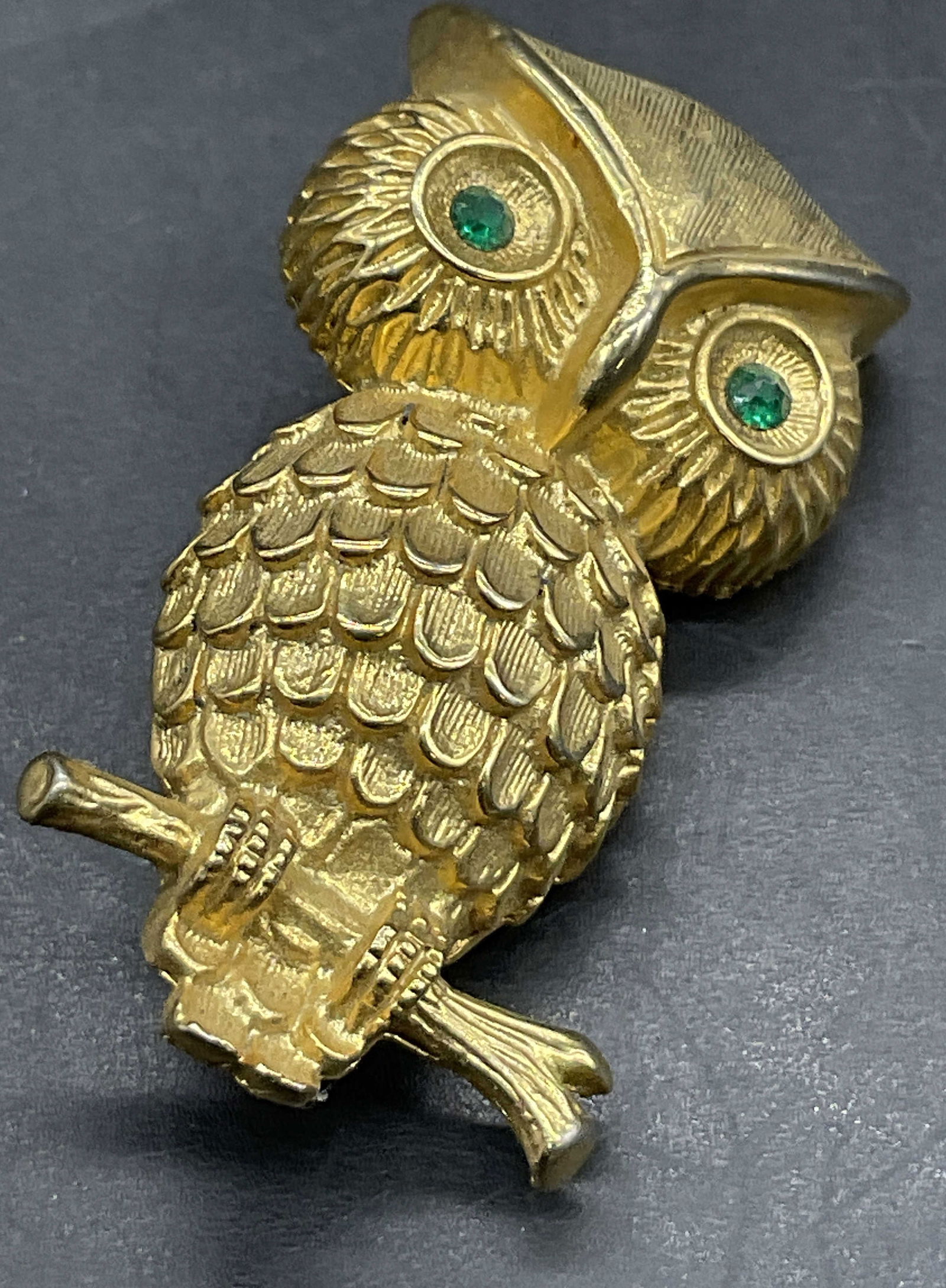 Vintage Green Crystal Eyed Owl Figural Brooch (1 of 7)