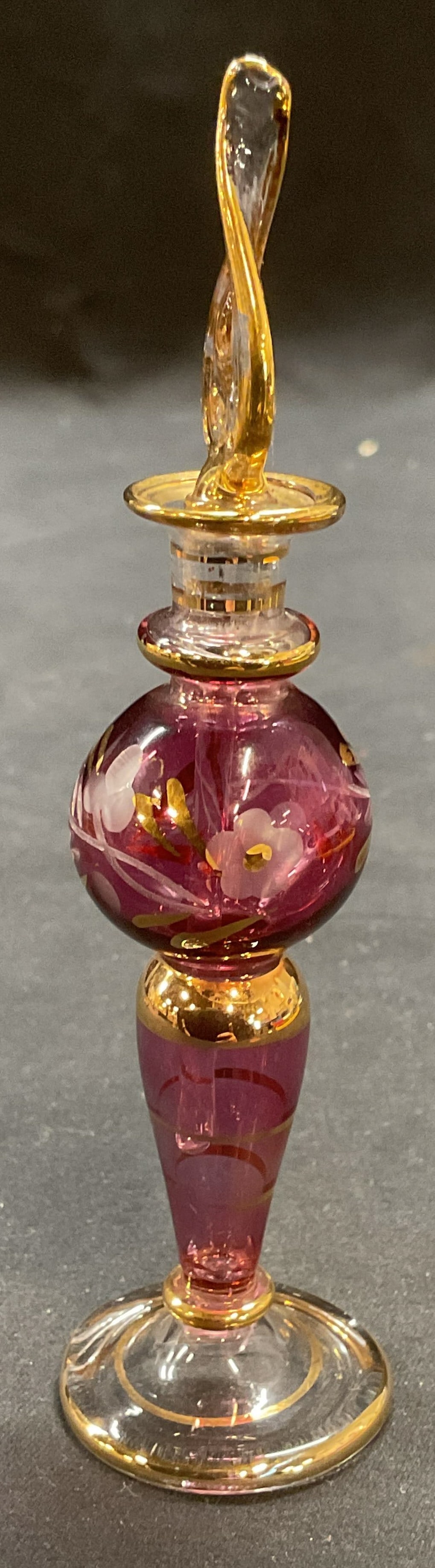 Gilt Amethyst Etched Art Glass Perfume Bottle (1 of 6)