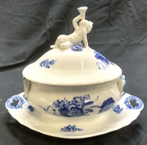 ROYAL COPPENHAGEN Blue Flower Pr  Sauce Boat W Lid