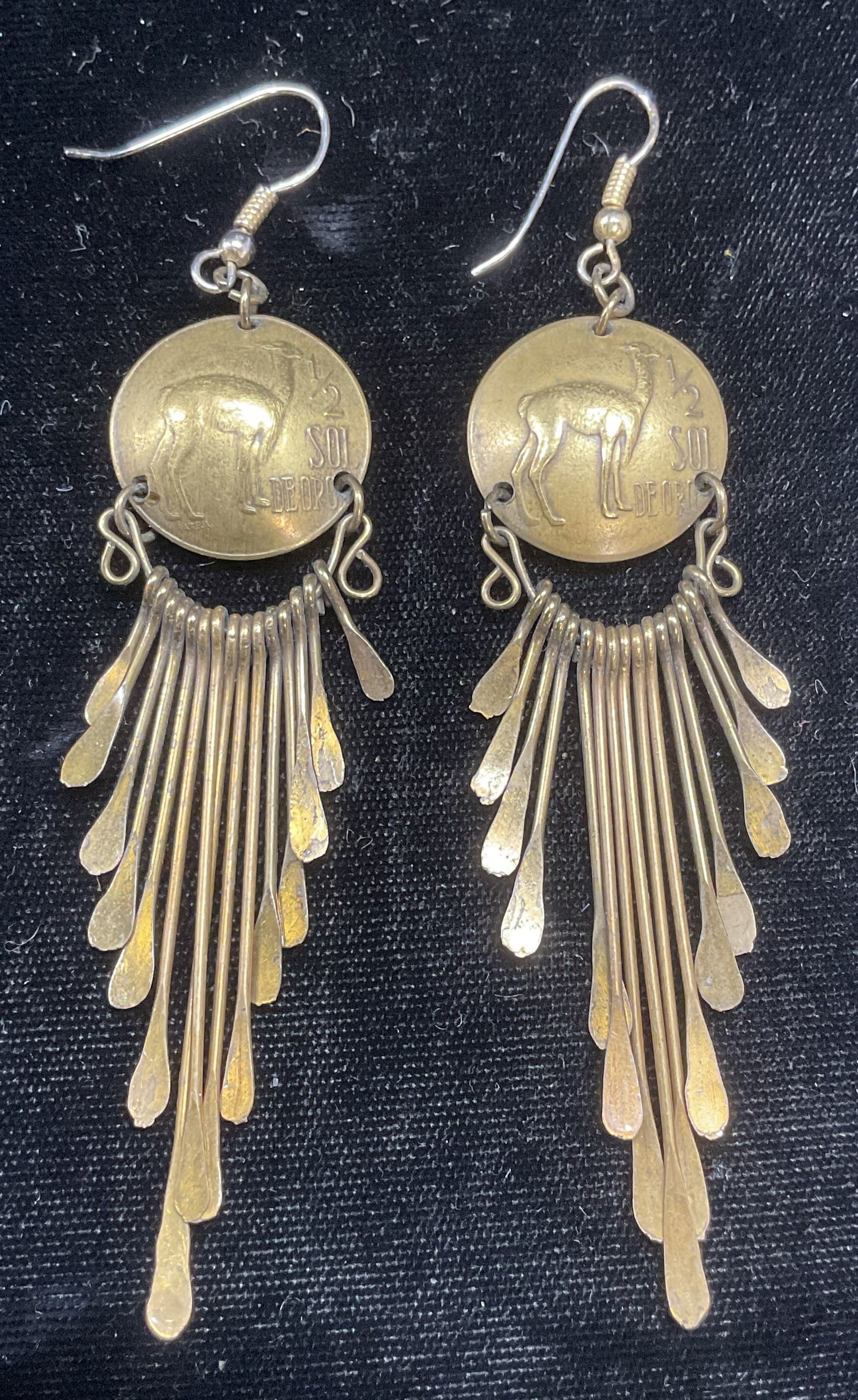 Vtg Handmade Brass Peruvian Coin Earrings (1 of 6)