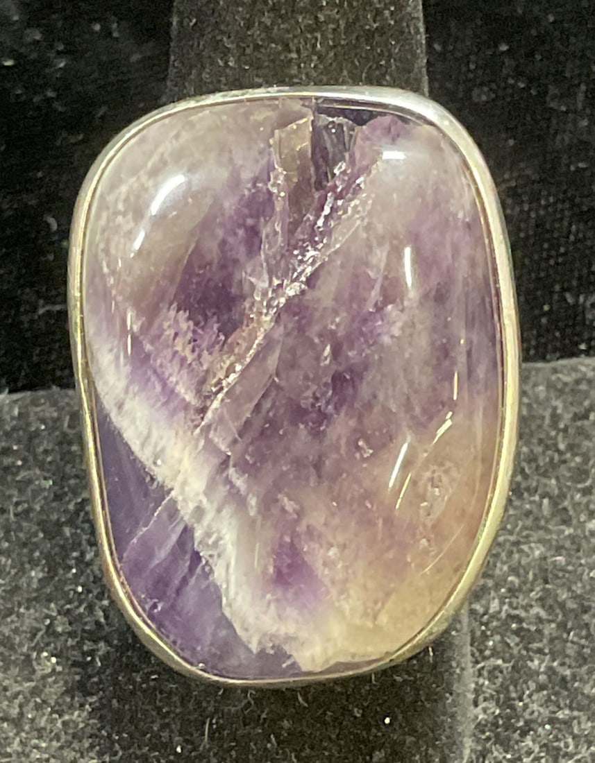 Vintage Silver Tone Amethyst Cabochon Ring (1 of 7)