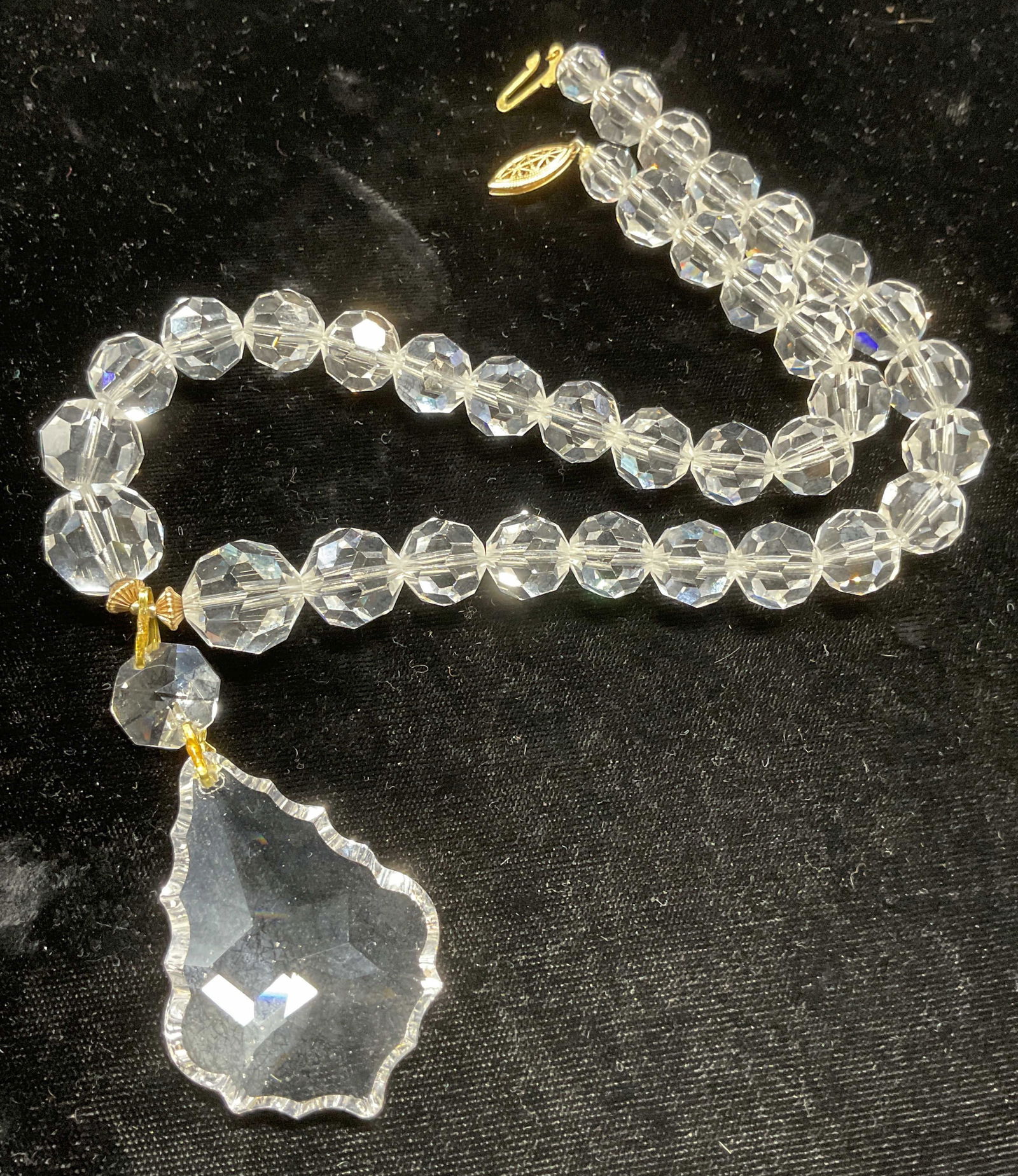 Vintage Heavy Clear Crystal Pendant Necklace (1 of 6)