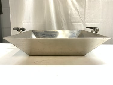Silver Toned Metal Centerpiece Bowl W Horn Handles
