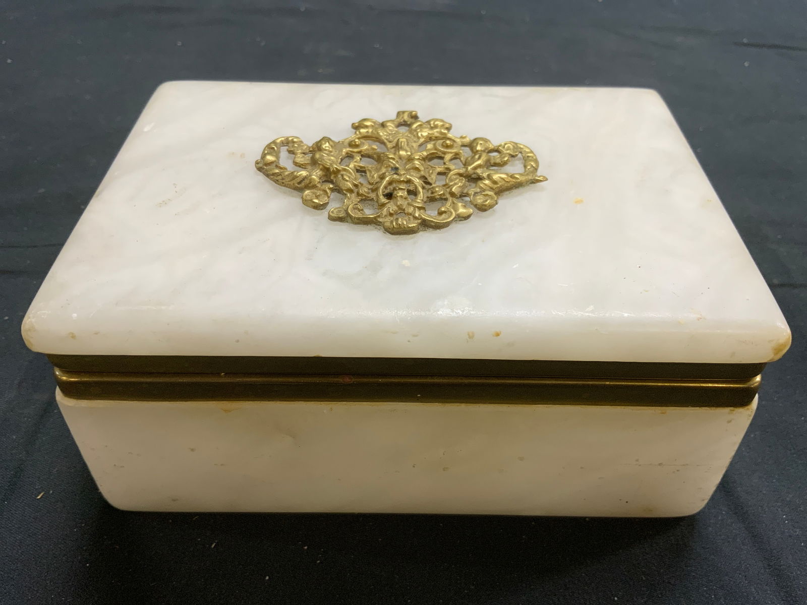 Vntg Natural Stone & Gilt Metal Keepsake Box W Lid (1 of 7)