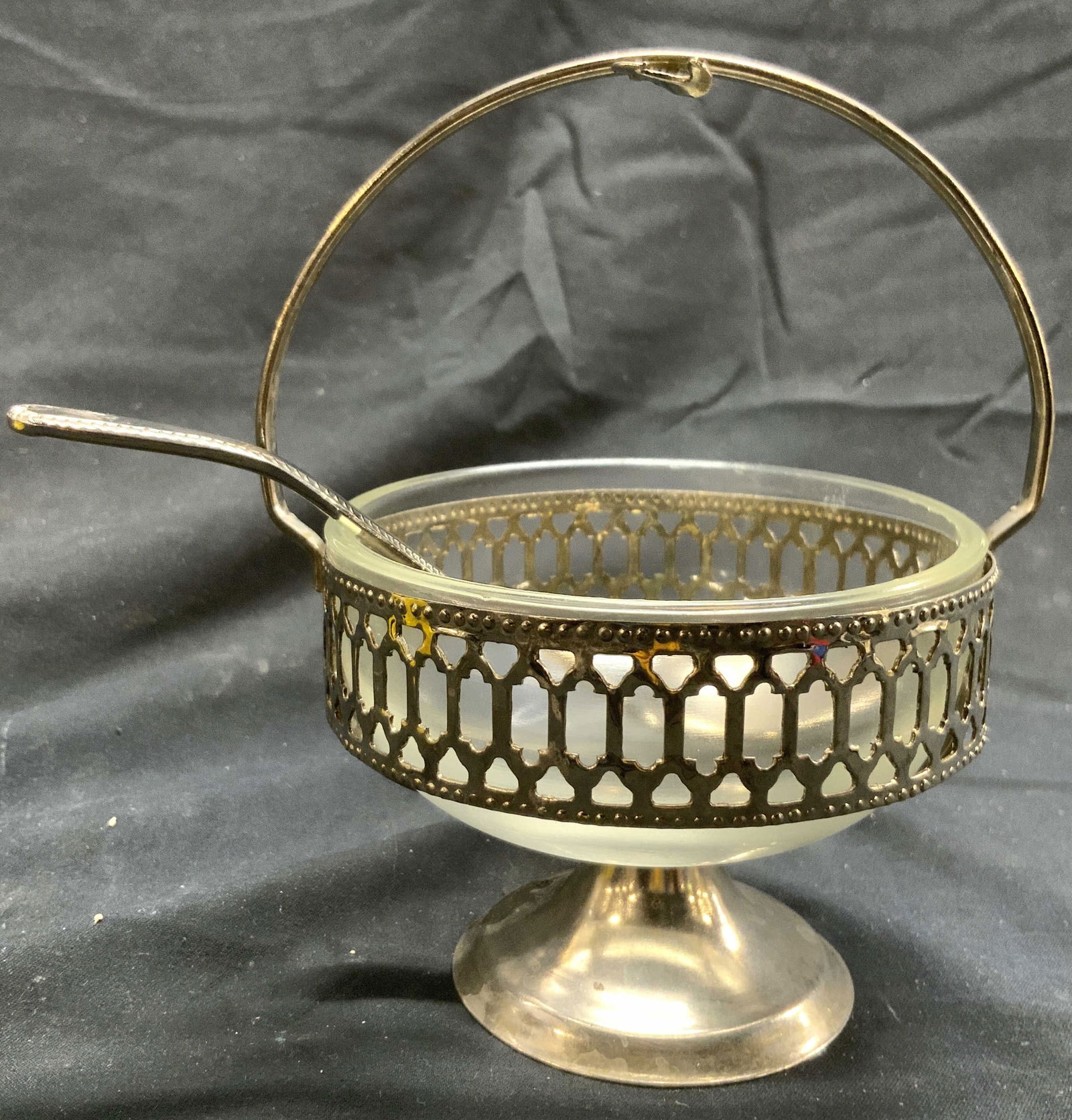 Vtg Silver Plate & Glass Jam Dish W Spoon ITALY (1 of 7)