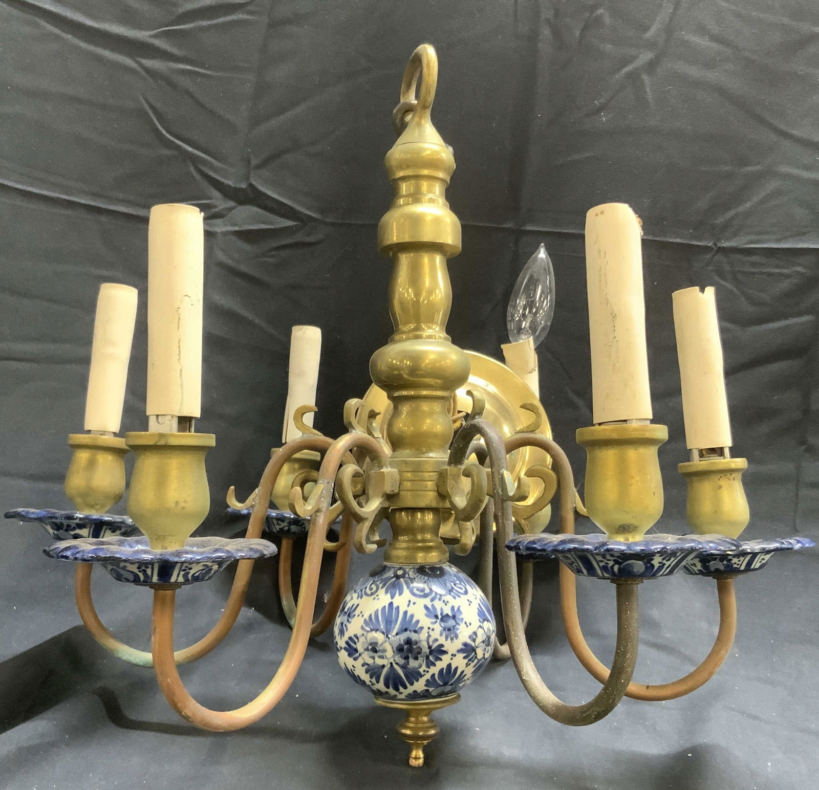 Vintage Brass & Porcelain 6 Arm Chandelier (1 of 7)