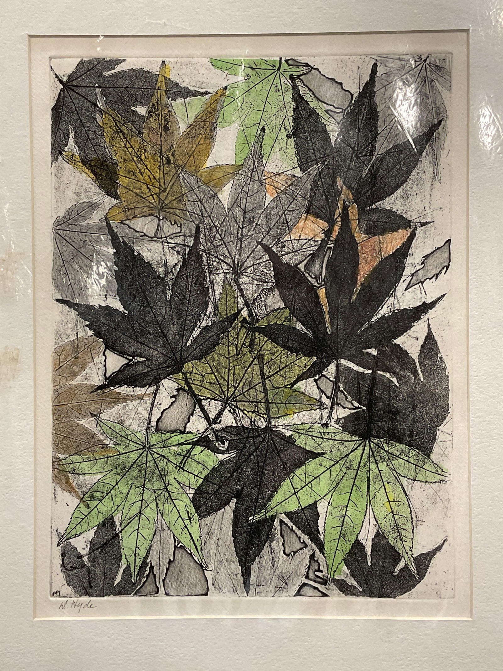Signed Hyde Falling Leaves Hand Colored Etching (1 of 6)