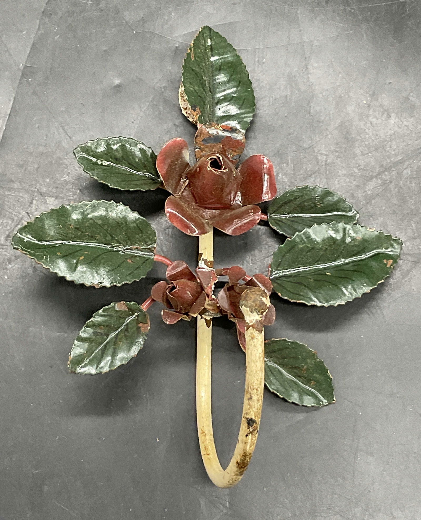 Vintage Painted Iron Toleware Floral Wall Hook (1 of 7)