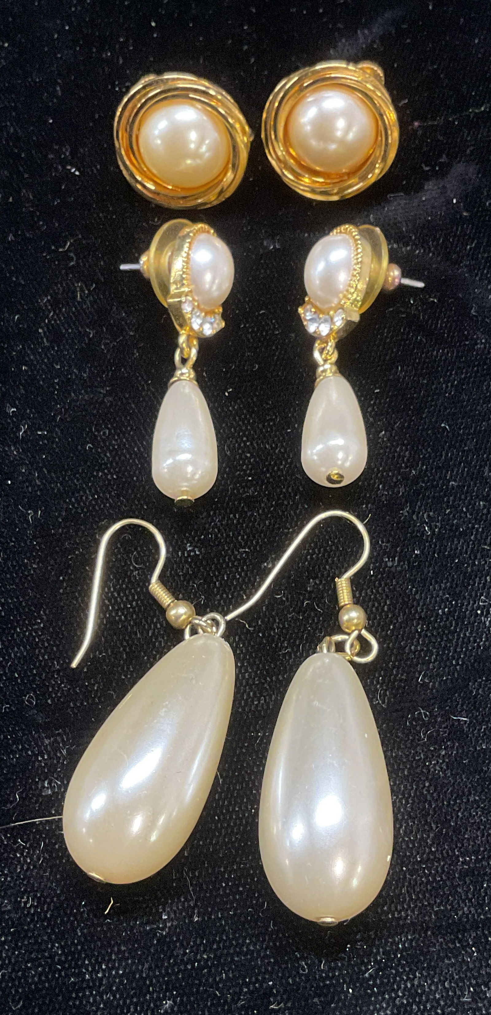 Lot 3 Napier Gold Tn Faux Pearl Earrings + (1 of 6)