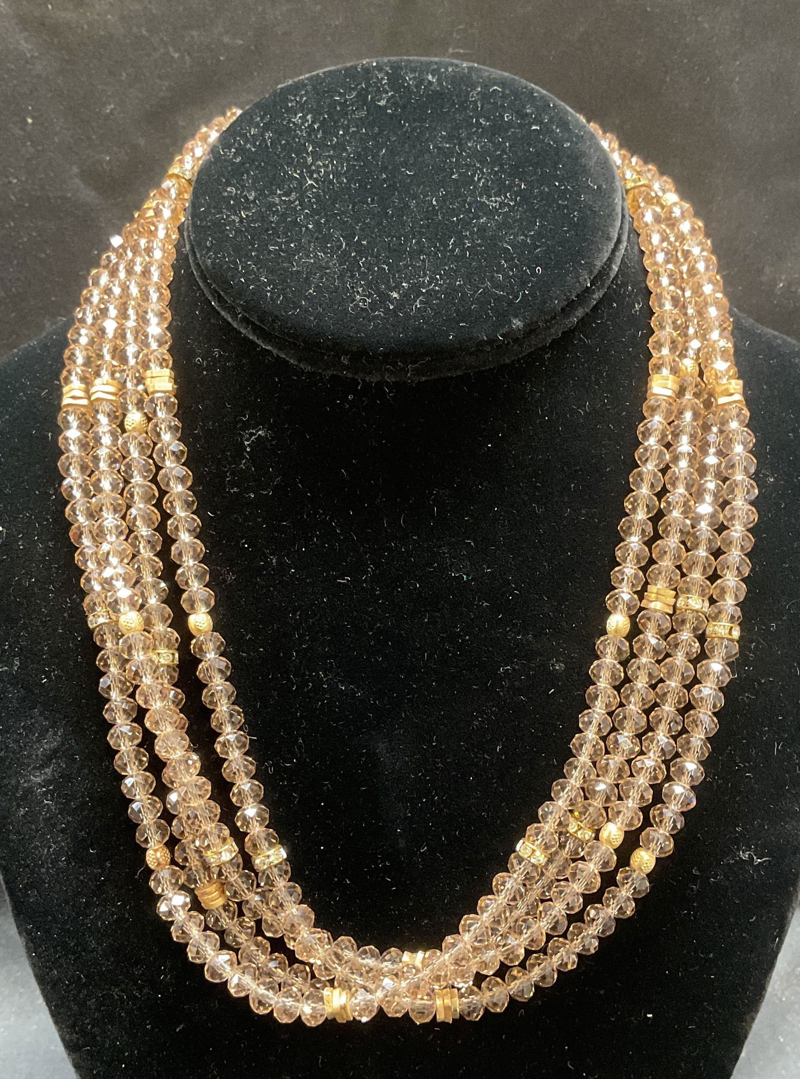 Vintage Gold Tone Crystal Multi Strand Necklace (1 of 6)
