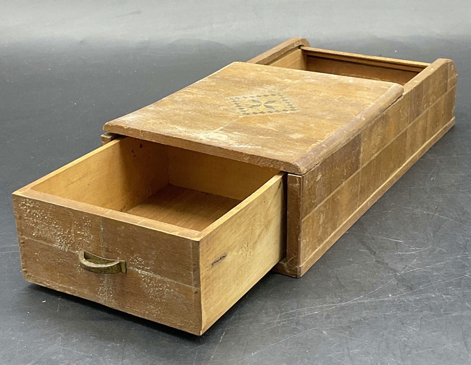 Vintage Inlaid Wood Dog Motif Trinket Box W Drawer (1 of 9)