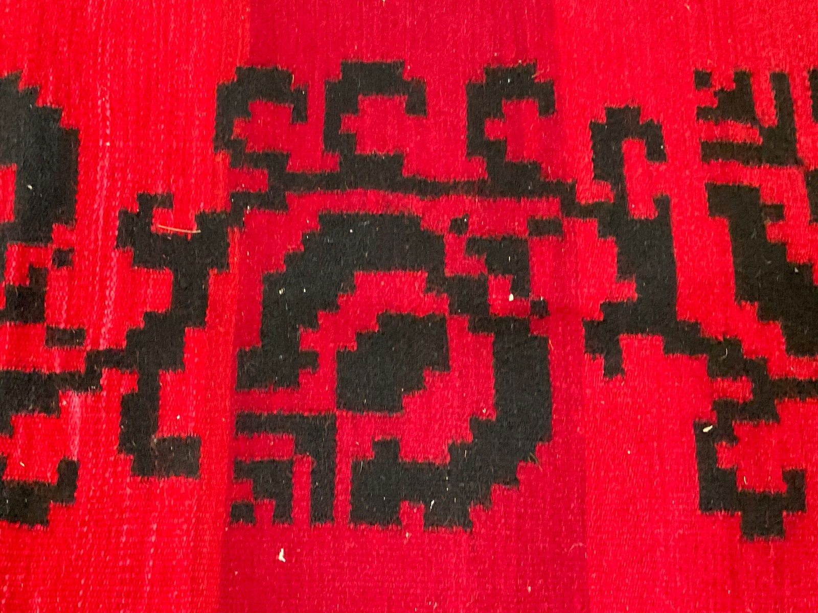 Vintage Handmade Red & Black Woven Tassel Trim Rug (1 of 7)