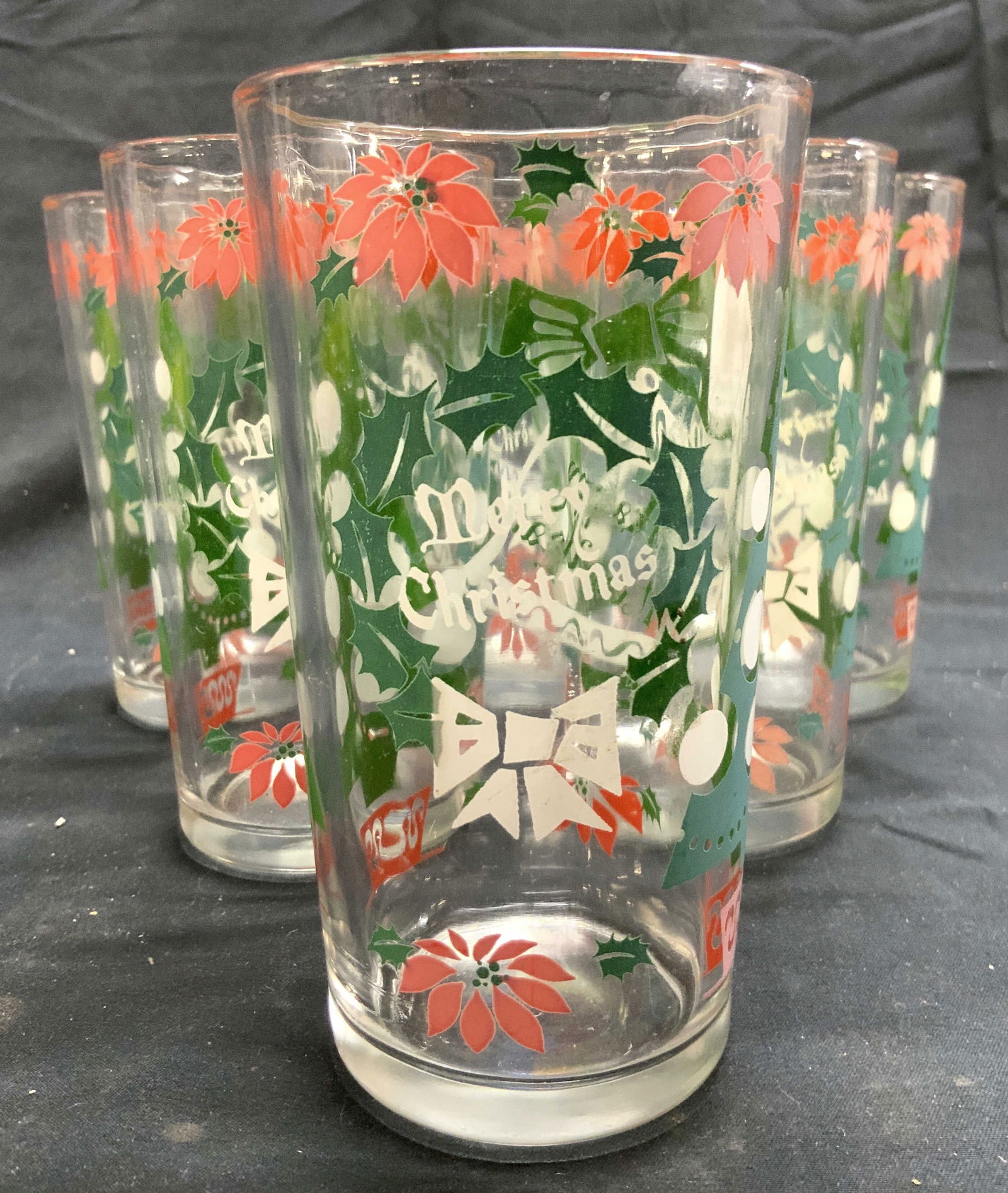 HAZEL ATLAS 6 Vtg Holiday Christmas Glasses (1 of 7)