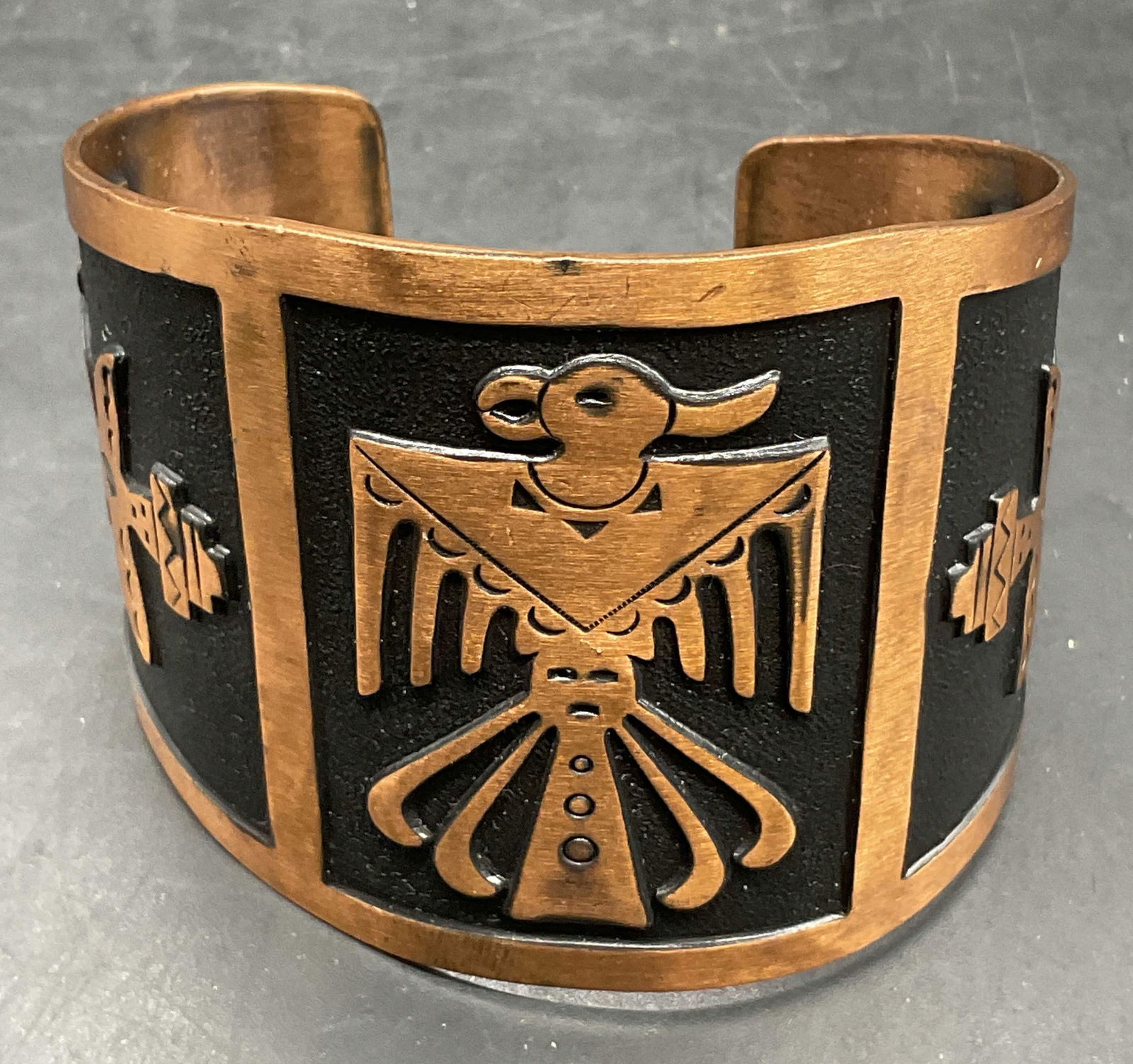 Vintage Solid Copper Thunderbird Motif Cuff (1 of 8)