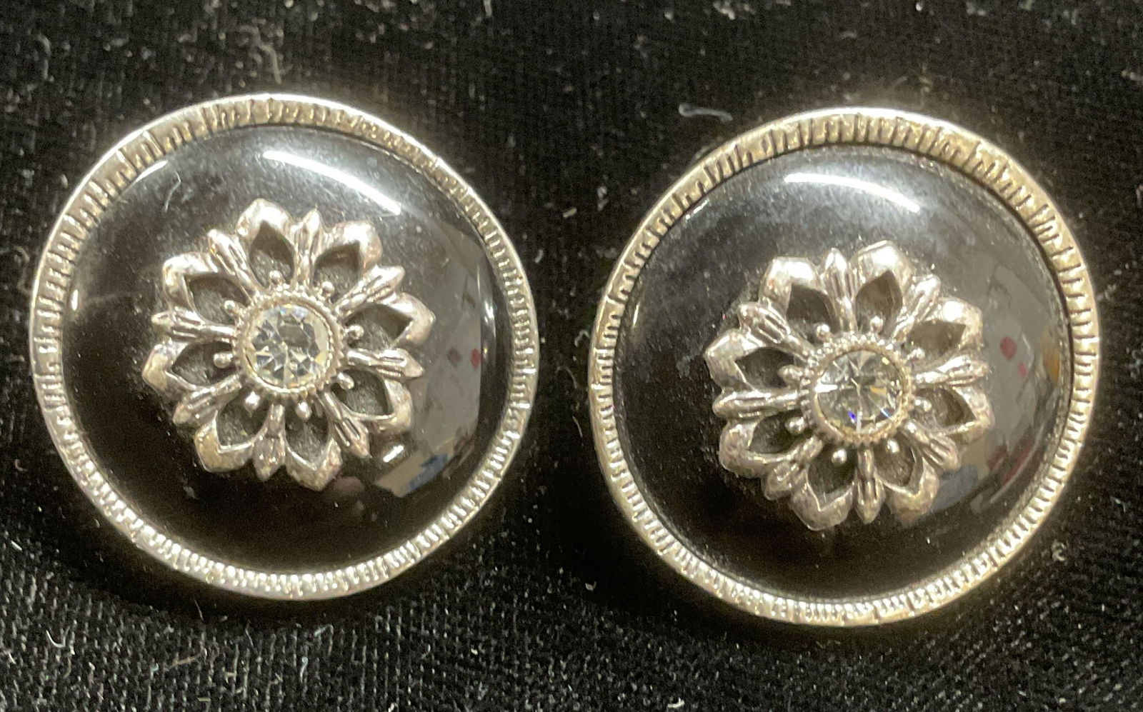 Bohm Silver Tone Black Crystal Flower Earrings (1 of 6)