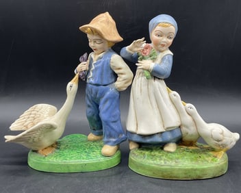 Pr HOLLAND MOLD Ceramic Children W Geese Figures