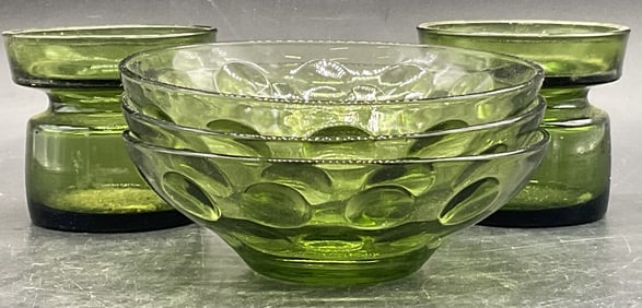 Lot 5 Green Glass Dishes & Vessels, DANSK DESIGNS+
