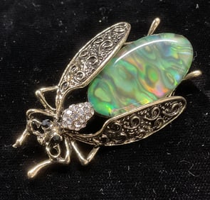 Gold Tone Crystal Insect Brooch