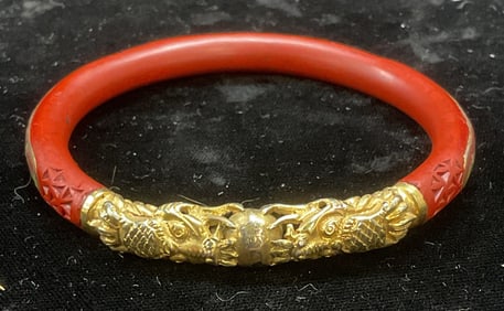 Carved Cinnabar Style Bangle Bracelet