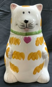 Vntg Hand Painted Tabby Cat Cookie Jar W Lid