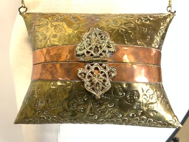 Vtg Brass & Copper Pillow Shoulder Purse Clutch