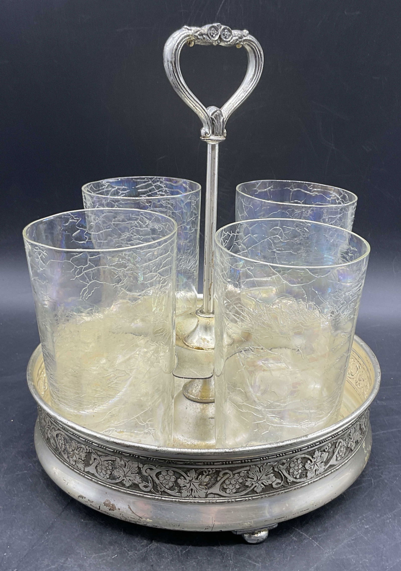 5 Vtg Crackle Glass Cups & Silver Plated Server (1 of 7)