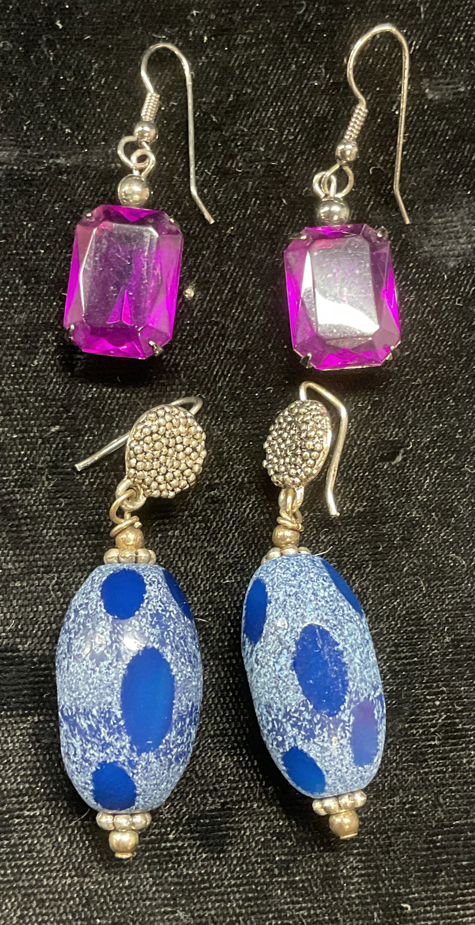 Lot 2 Blue Glass & Purple Crystal Earrings (1 of 6)