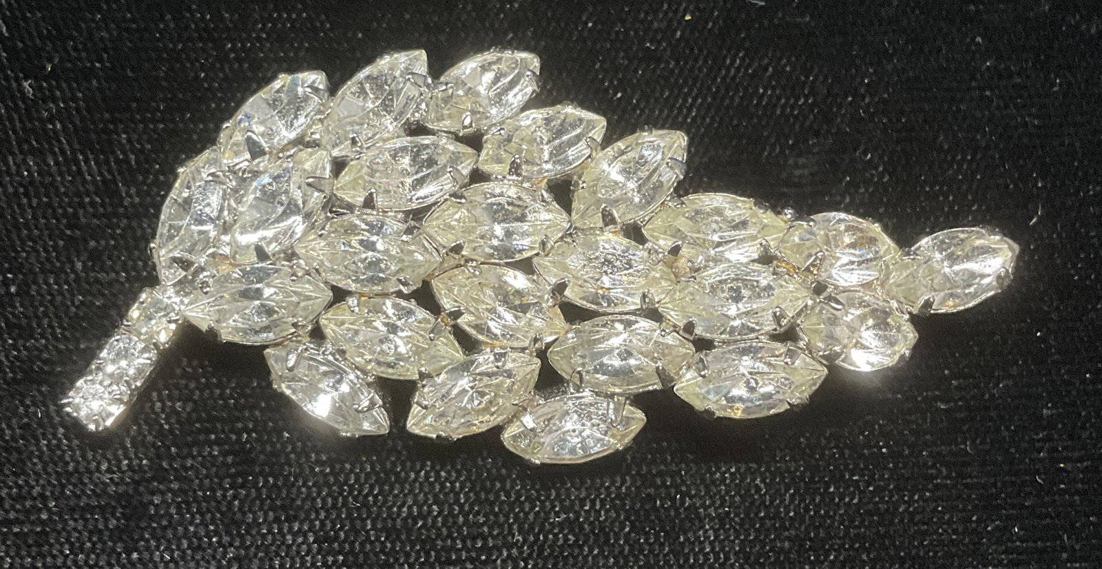 Vintage Silver Tone Crystal Leaf Brooch (1 of 6)