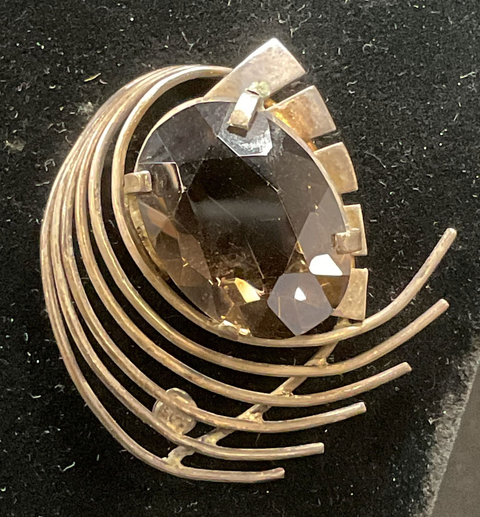 Vtg Sterling Silver Semiprecious Stone Brooch (1 of 8)