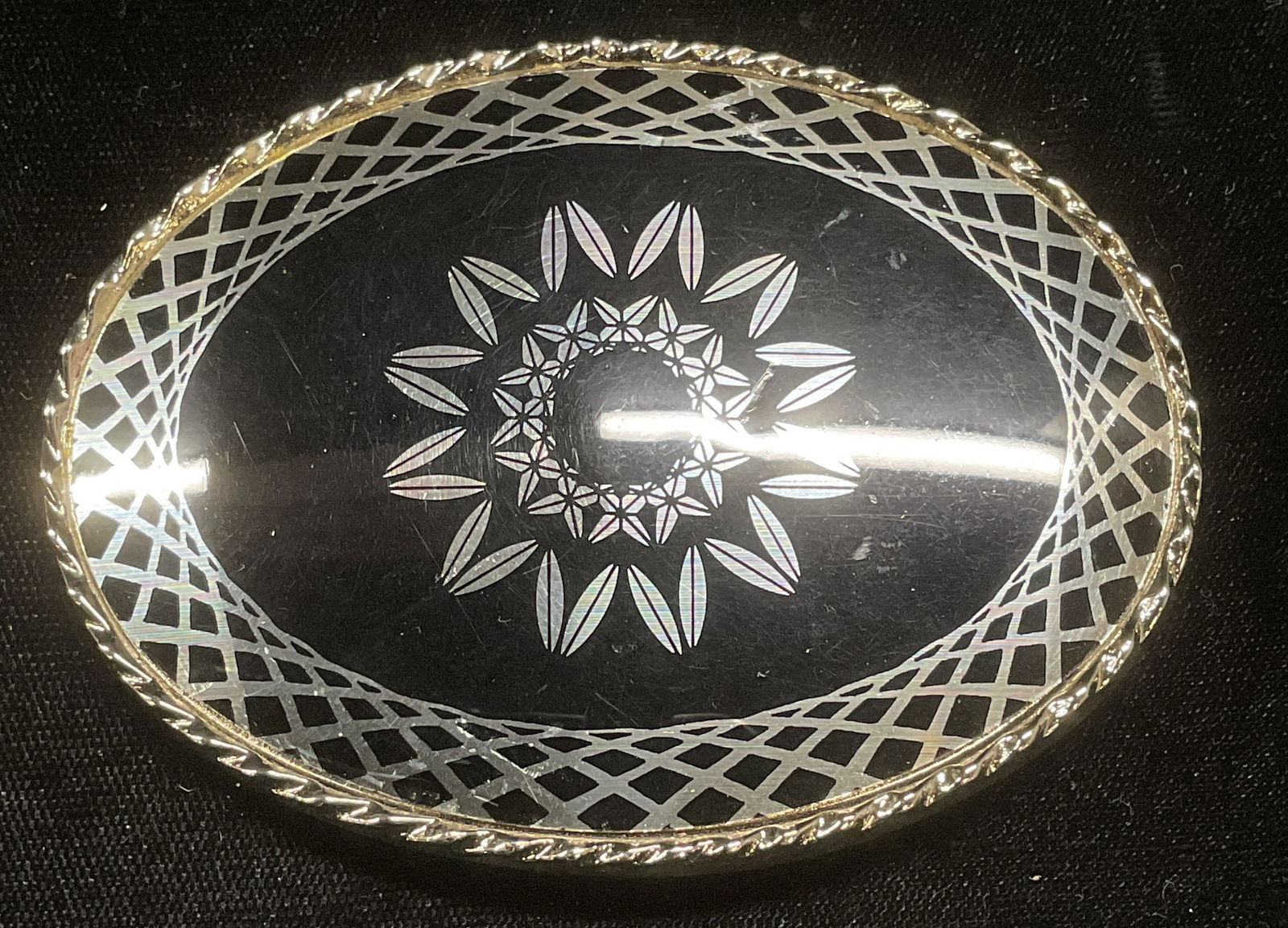 XL Signed Silver Tn Black Belt Buckle 3.5 In W (1 of 6)