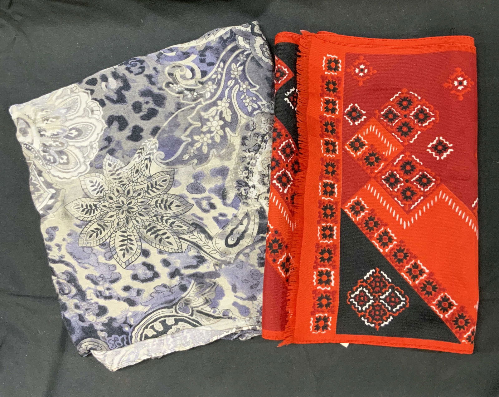 Lot 2 Red & Black Scarf/Chicos Floral Scarf (1 of 7)