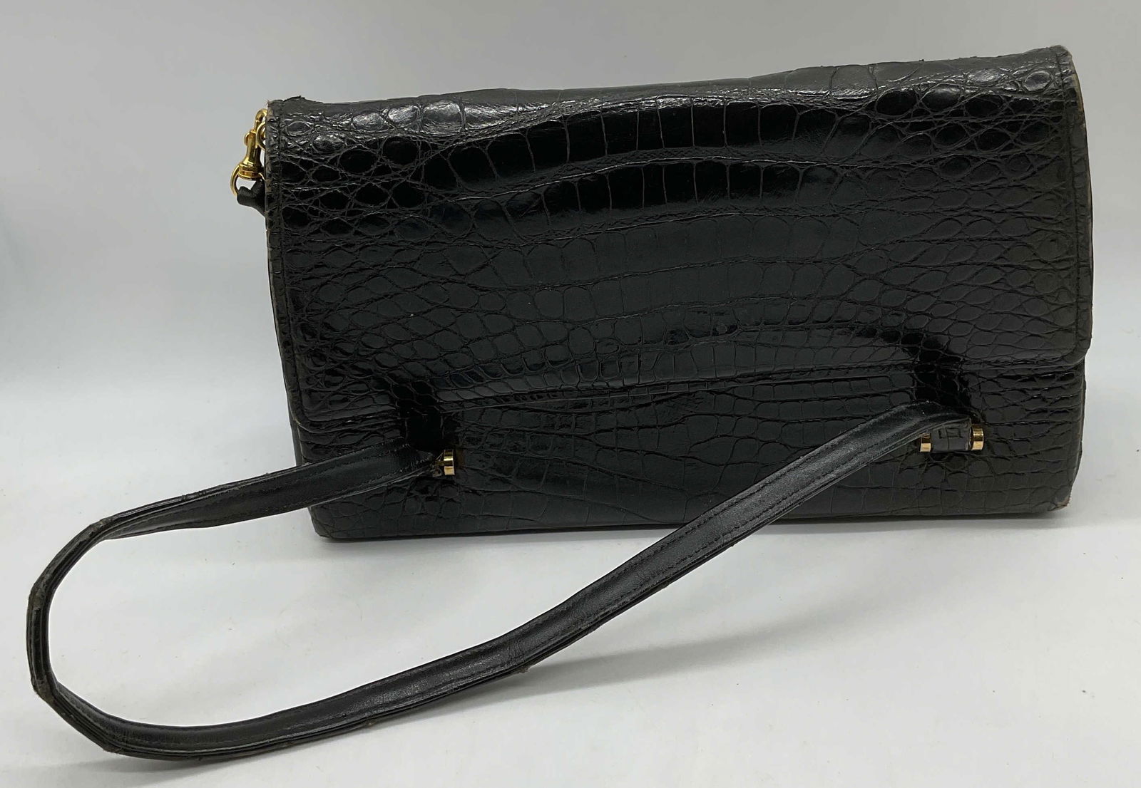 Vintage Black Croc Embossed Leather Handbag (1 of 6)