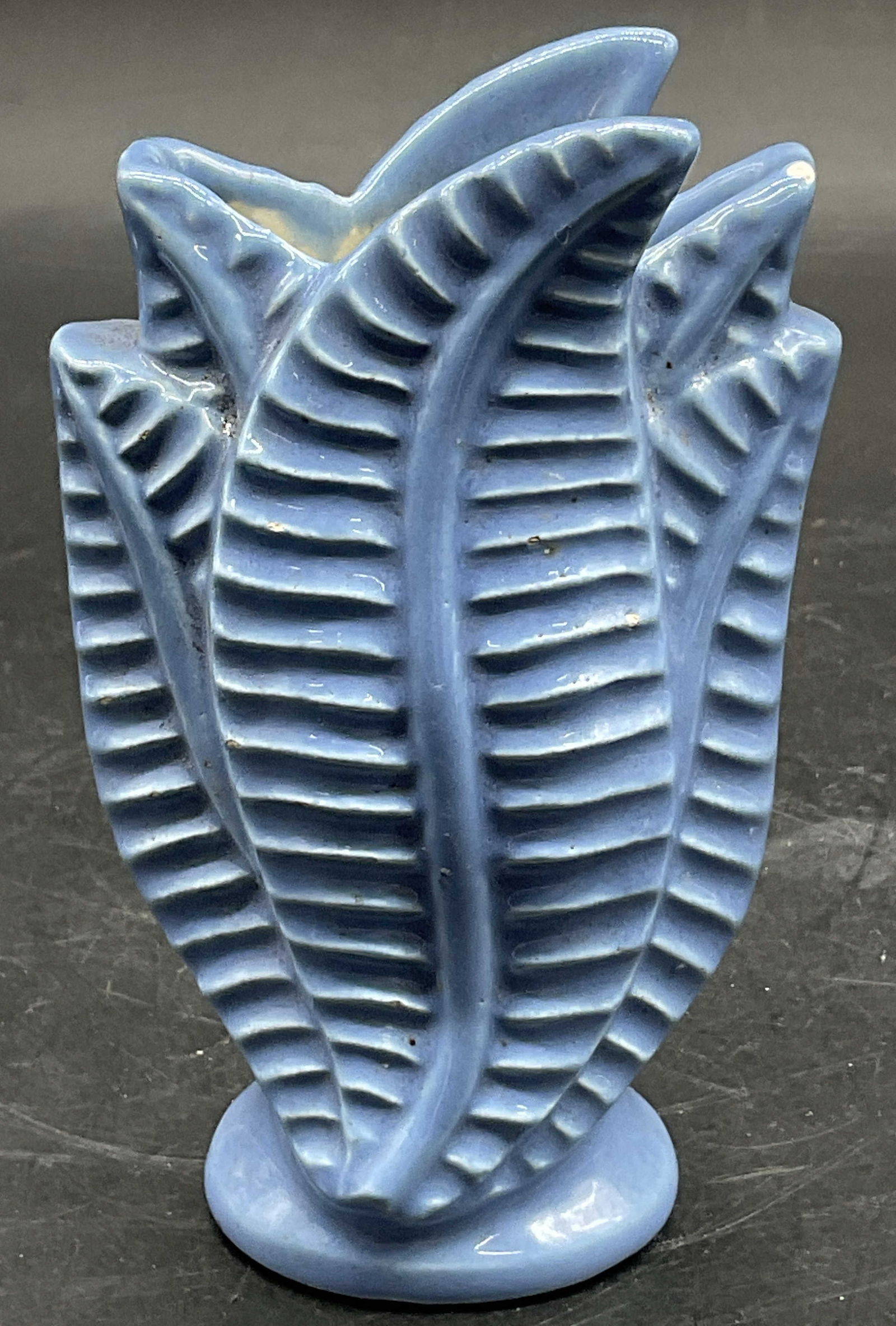 Vintage Blue Ceramic Leaf Motif Bud Vase (1 of 8)