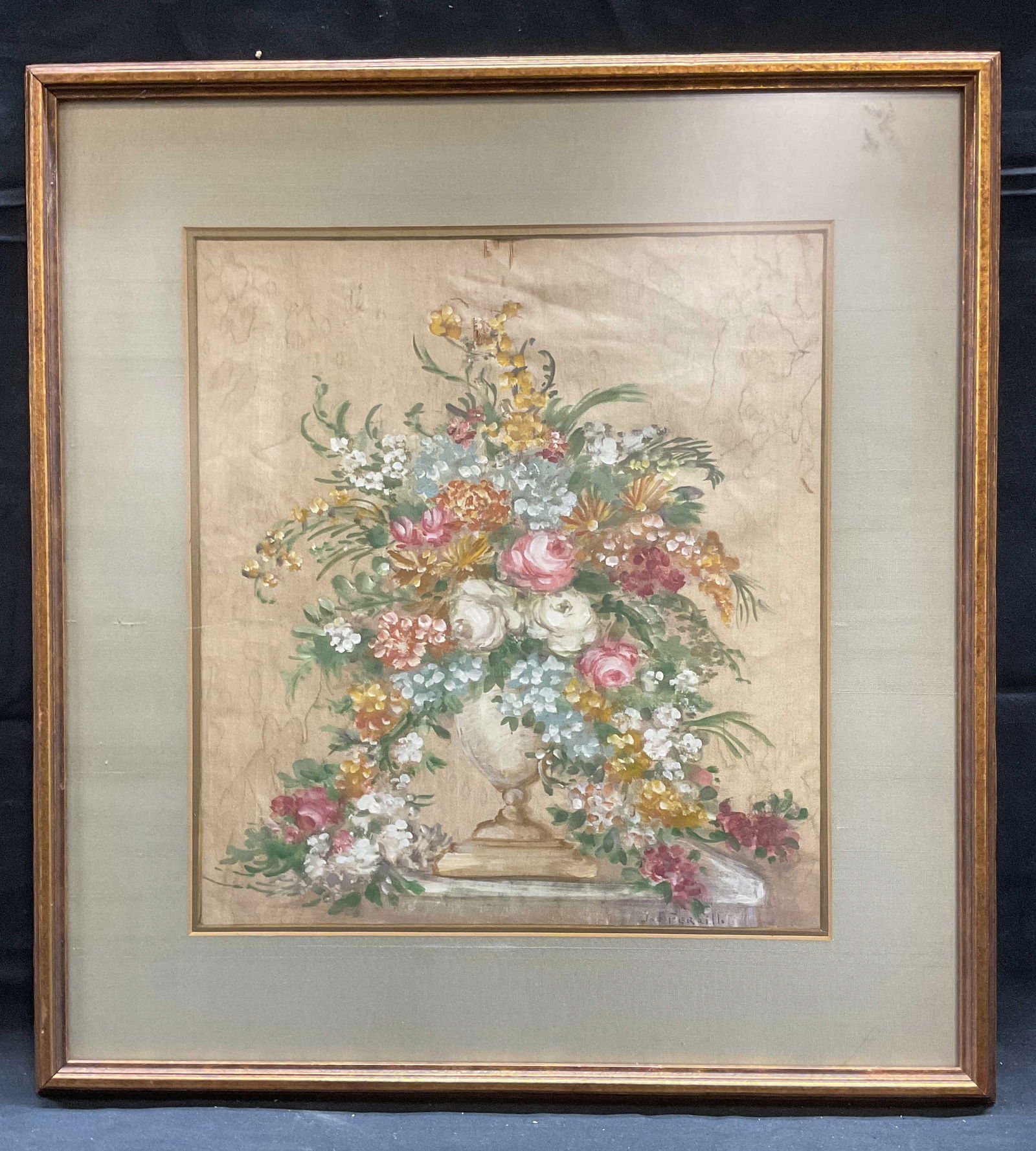 Signed Joe Perrillo Flowers Painting on Silk (1 of 7)