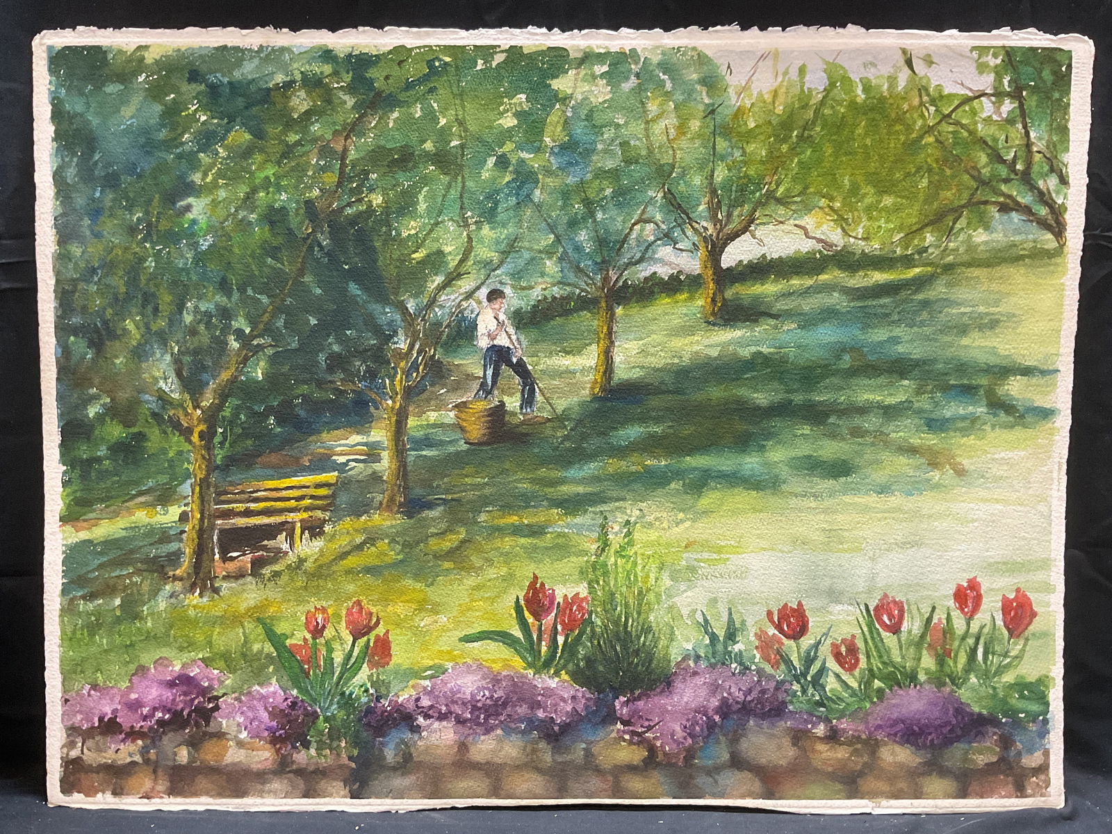 Man Working in Garden Watercolor Painting (1 of 6)
