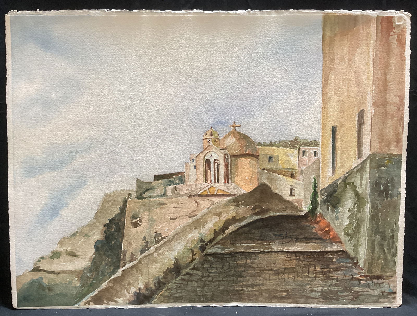 Mediterranean Cityscape Watercolor Painting (1 of 6)